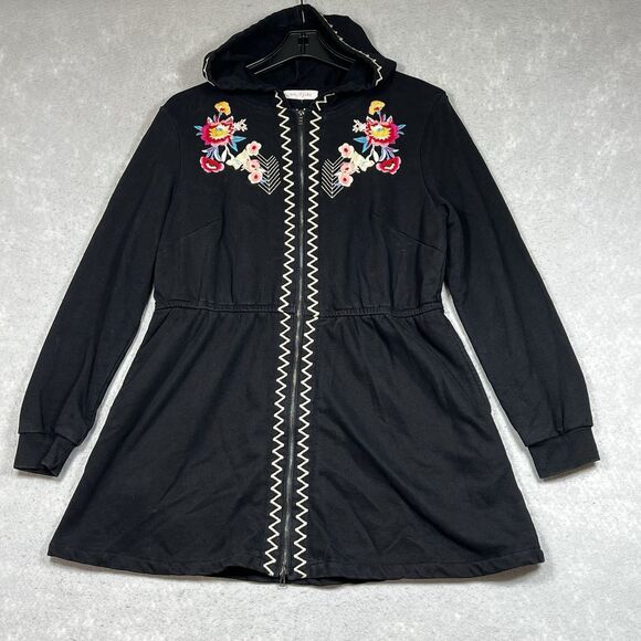 Solitaire Hoodie Size XL Black Sweater Floral Embroidered Fall Bohemian Hippie - Picture 1 of 11